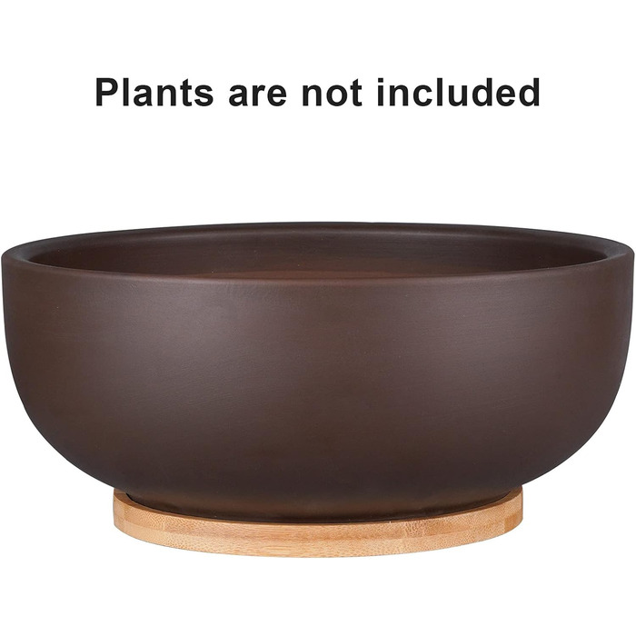Теракотовий горщик 25 см, великий горщик для сукулентних бонсай з дренажним отвором та бамбуковим блюдцем для кімнатних рослин, коричневий