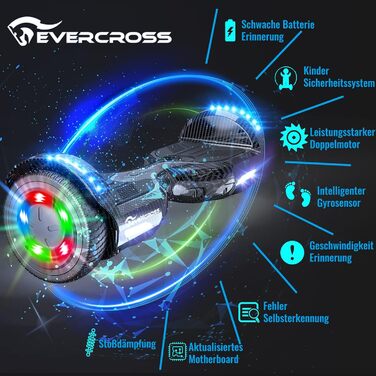 Гіроскутер EVERCROSS 6,5" з сидінням – самобалансуючий самокат з Bluetooth та світлодіодним підсвічуванням, з ховеркартом та акумулятором 4Ah, для дітей, хлопчиків та дорослих, вуглецеве волокно