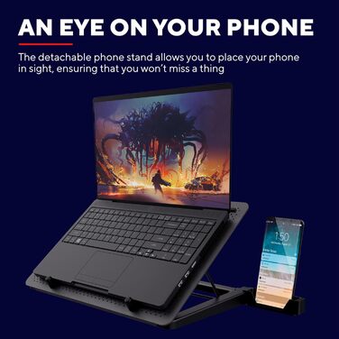 Охолоджувальна підставка для ноутбука Trust GXT 1125 Quno з 5 вентиляторами та LED-підсвічуванням, тримач для смартфона, запобігає перегріву, сумісна з ноутбуками/MacBook до 17,3 дюймів