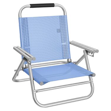 Пляжне крісло SONGMICS, портативне розкладне крісло, регульована спинка в 4 положеннях, з підлокітниками, дихаюче та зручне, вуличне крісло 1, синього кольору