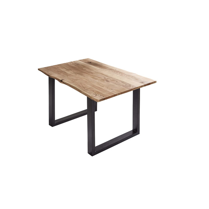 Обідній стіл SAM 100x70 см Billy, справжній живий край, обідній стіл з масиву акації натуральний колір, стіл з живим краєм та U-подібною рамою чорний 100 x 70 см натуральний колір / чорний