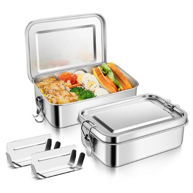 Набір металевих ланчбоксів Joyfair з роздільниками, 2 шт. Бенто-бокси з нержавіючої сталі зі знімними перегородками для дорослих та дітей, герметичні, для кемпінгу, пікніків, подорожей та роботи 850 мл 850 мл