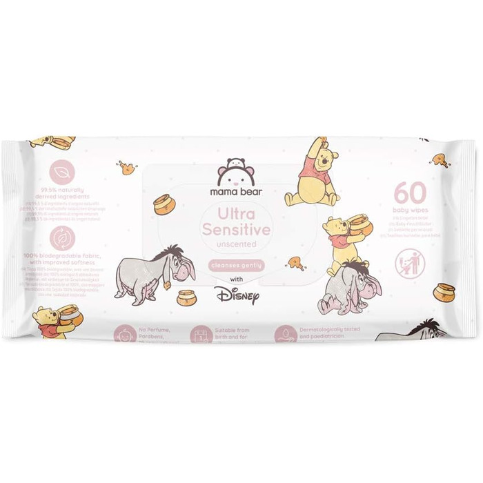 Бренд Storeo Mama Bear Disney Ultra ніжні вологі серветки Baby, без запаху, 720 шт. (12 упаковок по 60) 60 шт. (12 упаковок)