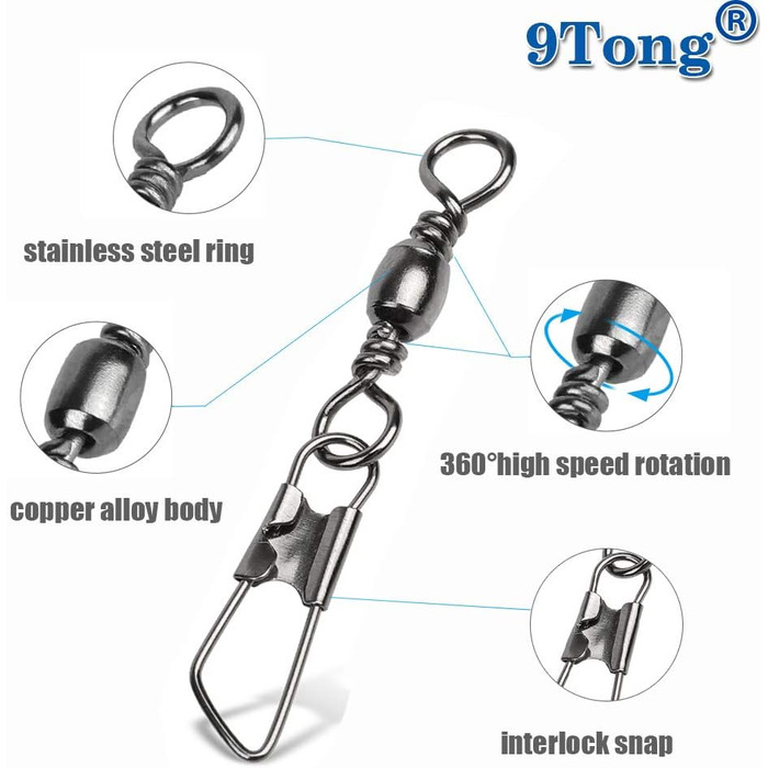Вертлюги з нержавіючої сталі 9Tong Високоміцні застібки з морською водою Зєднувач волосіні для бочки Рибальські вертлюги Запобіжний замок для бочки Аксесуари для рибальських снастей з нержавіючої сталі