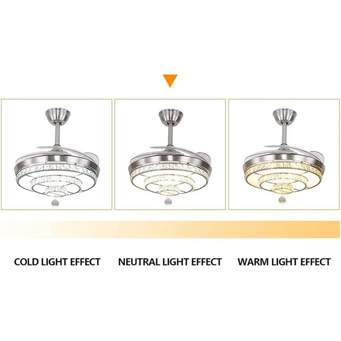 Тихий вентилятор лампа Кришталевий світлодіодний стельовий вентилятор з пультом дистанційного керування висувним невидимим лезом р