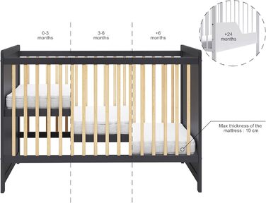 Дитяче ліжечко/спальне місце Love For Sleep 120x60 см із захисним бар&39єром, трансформоване, дитяче ліжко Tokyo кольору антрацит-сосна, дерев&39яне дитяче ліжко - Дитяче ліжко, трансформоване ліжечко, чорне