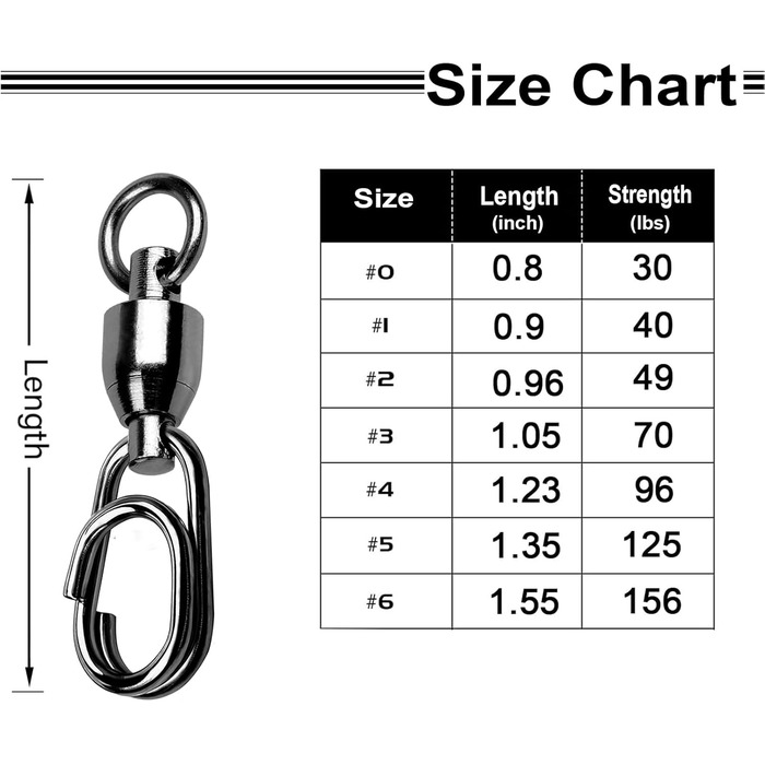 Високоміцні засувки 9Tong Поворотні кулькові підшипники для морської води Рибальські вертлюги з прісноводної нержавіючої сталі Розрізні кільця Риболовля 30-156 фунтів