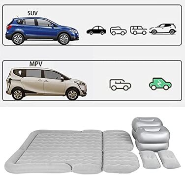 Покращений потовщений надувний матрац, надувний матрац для позашляховиків, портативний надувний матрац для позашляховиків, мінівенів, автомобілів та вантажівок, для дому, для активного відпочинку, кемпінгу, універсальний (СІРИЙ)
