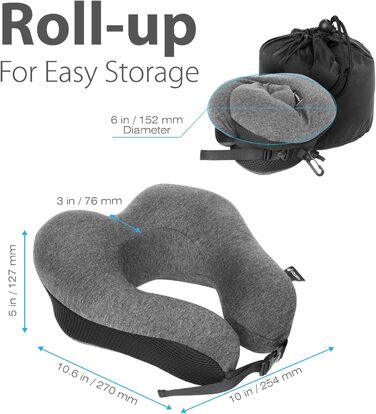 Дорожня подушка Fosmon з берушами, м&39яка зручна дорожня подушка з піни з ефектом пам&39яті для підтримки голови та підборіддя, 100 бавовна, чохол, який можна прати в пральній машині, для подорожей - темно-сірий/чорний (сітка)