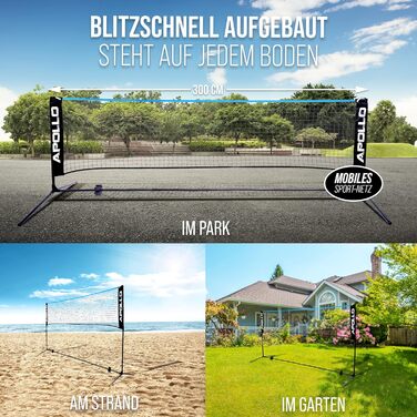 Сітка для бадмінтону Apollo, волейбольна сітка 300 см 400 см 500 см Сітка для волана, регульована по висоті у 3 напрямках, комплект включає сітку, 3 волани, міцну залізну раму, сумку для перенесення, для використання в приміщенні та на вулиці, 300 см, син