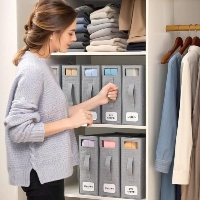 Органайзер для постільної білизни, для шафи, 6 предметів, складна коробка для зберігання з прозорим віконцем, етикеткою та блискавкою, органайзер для ковдр, простирадл та одягу