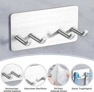 Тримач для зубної щітки YYBO Настінний тримач для зубної щітки Тримач для електричної зубної щітки Тримач головки щітки з нержавіючої сталі, Тримач для електричної зубної щітки без свердління, Багатофункціональний гачок для ванної кімнати