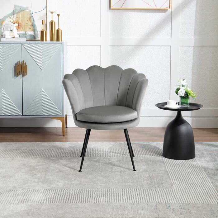 Крісло-крило WOLTU, квіткова форма, крісло-туалет, вітальня, спальня, балкон, з оксамитовою оббивкою, металеві ніжки, сірий