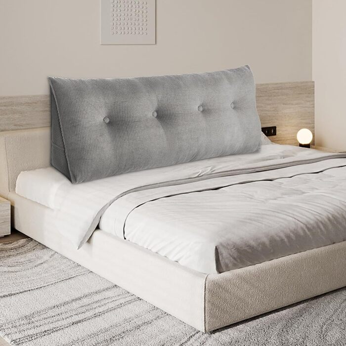 Подушка-клин OHMG 120/140/160/180/200 см, трикутна, для узголів&39я ліжка, подушки для читання, подушки для підтримки попереку, подушки для підтримки талії, м&39яка, для дивана, кушетки (сіра, 140 * 50 * 20 см) сіра 140*50*20 см