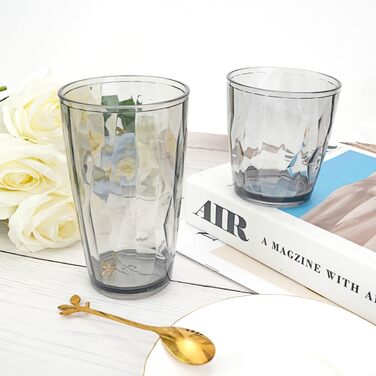 Набір склянок для води TIE-DailyNec 8 PCS, різнокольорові пластикові стакани для пиття 470 мл та 310 мл, небиткий стакан для пиття