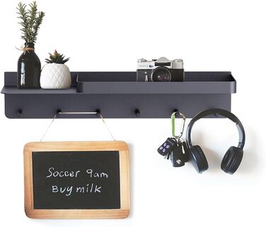 Ключниця Honsdom з полицею і 6 гачками, ключниця чорна, ключниця-органайзер, ключниця без свердління для настінного кріплення для