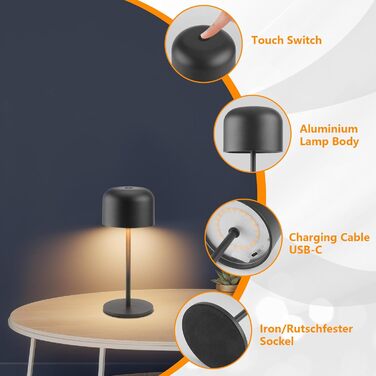 Світлодіодна акумуляторна маленька настільна лампа з можливістю затемнення бездротова 3000K-6000K для приміщень/на вулиці, IP54 ви