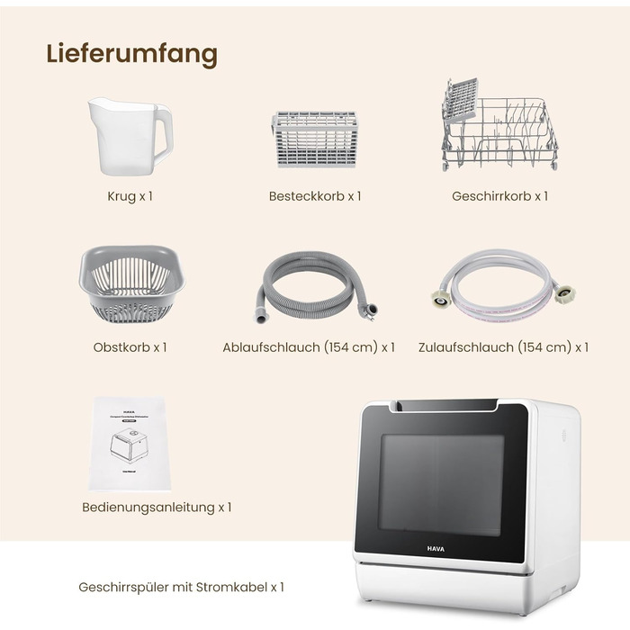 Настільна посудомийна машина HAVA, 8 програм, нова модель