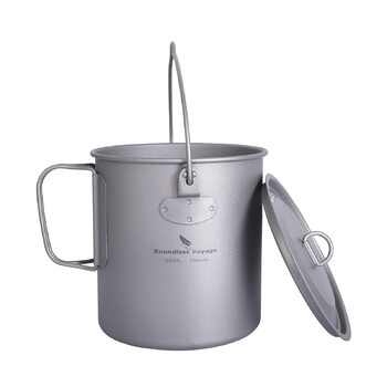 Титановий горщик 1250 мл з кришкою, складною ручкою та вагами Надлегкий посуд для кемпінгу, походів, бушкрафту, піших прогулянок та пікніків Ti3042D Ti3042d Титановий горщик 1250 мл