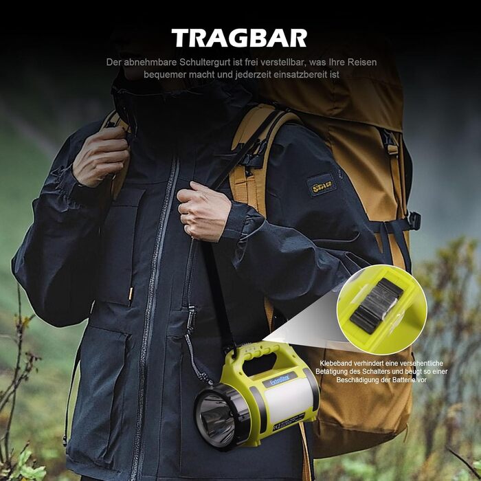 Акумуляторний світлодіодний ліхтар для кемпінгу EXTRASTAR, ліхтарик 650 люмен з 2 рівнями яскравості, функцією зовнішнього акумулятора, холодний білий колір, 3 режими (ліхтарик/бічне освітлення/миготливе світло) для використання на природі, в кемпінгу та 