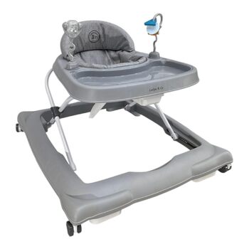 Дитячі ходунки Liefjes & Co з колесами на 360, ігровою приставкою та іграшками регульовані по висоті, складні, з високою спинкою дитячі ходунки (сірі)