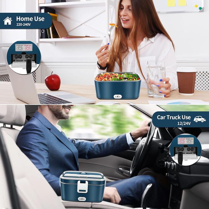 Електричний ланч-бокс 120 Вт 3-в-1 12 В/24 В/220 В Електричний ланч-бокс з підігрівом 1,8 л Портативний знімний ланч-бокс з вставкою та сумкою з нержавіючої сталі