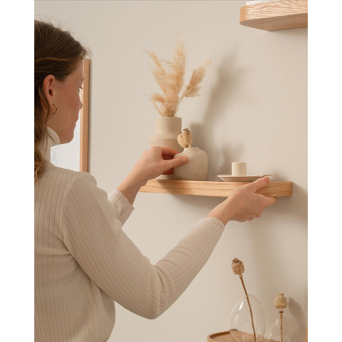 Набір настінних полиць Kazai. Toke 3 підвісні полиці зі шпону справжнього дерева Плаваюча дерев&39яна полиця як настінна прикраса та місце для зберігання у ванній кімнаті, вітальні, кухні, спальні тощо Дуб 47 см x 13 см (комплект з 3 шт.)