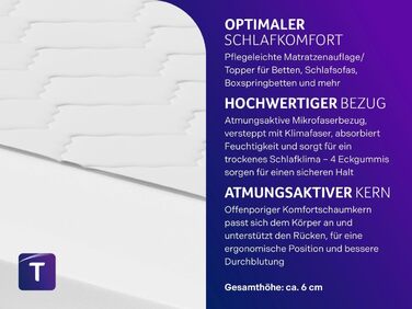 Ортопедичний наматрацник Traumnacht, з комфортною пінополіуретановою серцевиною, сертифікований Oeko-Tex, 140 x 200 см, виготовлений за німецькими стандартами якості. Піна Comfort 140 x 200 см