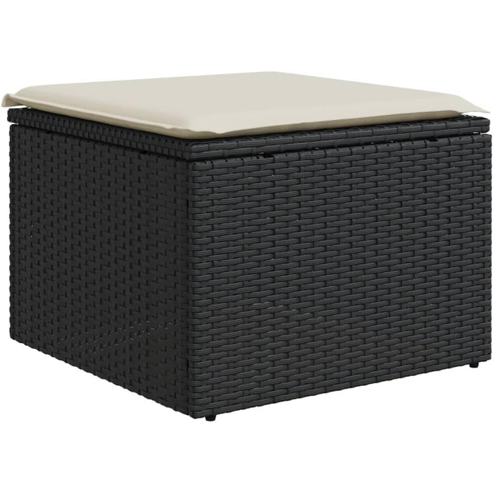 Табурет садовий з подушкою чорний 55x55x37 см Poly Rattan,366001