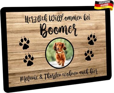 Персоналізований килимок для дверей - міцний, нековзний килимок для використання всередині та зовні приміщень - можна прати - килимок для зовнішніх та вхідних дверей - 60x40 см - собака/кіт з фотографією та іменем (імітація дерева)