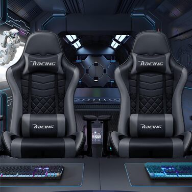 Геймерське крісло, офісне крісло з функцією гойдання до 170, ігрове крісло з регульованою поперековою подушкою, підлокітниками та підголівником, геймерське крісло зі зручними подушками сидіння, ігрове крісло вантажопідйомністю 150 кг