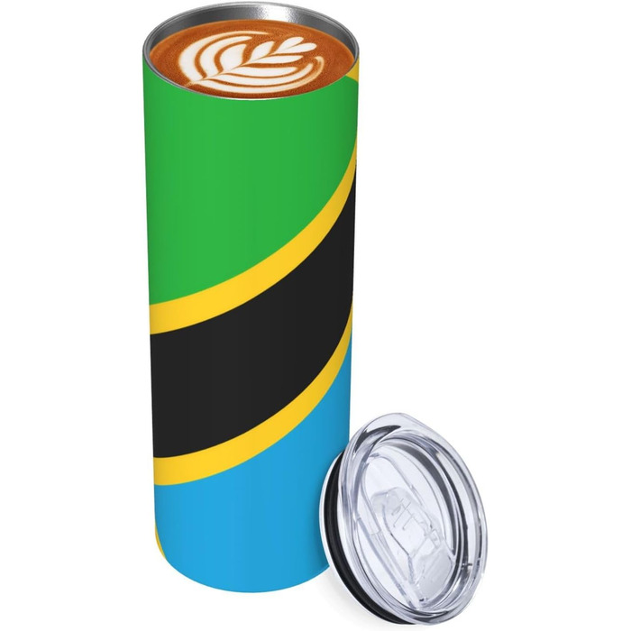 Кухоль з прямою трубочкою, дизайн прапор Танзанії, друкований, дорожній кухоль, підходить для кемпінгу, офісу та дому, 590 мл