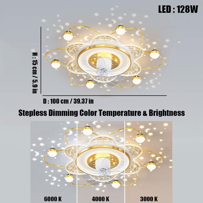 Вт світлодіодний стельовий світильник з регулюванням яскравості, стельовий вентилятор зі світлодіодним освітленням, регульована шв
