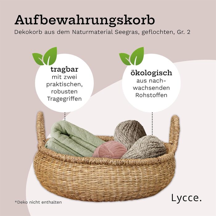 Натуральний кошик для зберігання, сплетений з морської трави Декоративний плетений кошик з ручкою, універсальне використання у вашому домі як кошик для білизни, кошик для пікніка, подарунковий кошик (порожній) Розмір 2 (Ø 34 см)