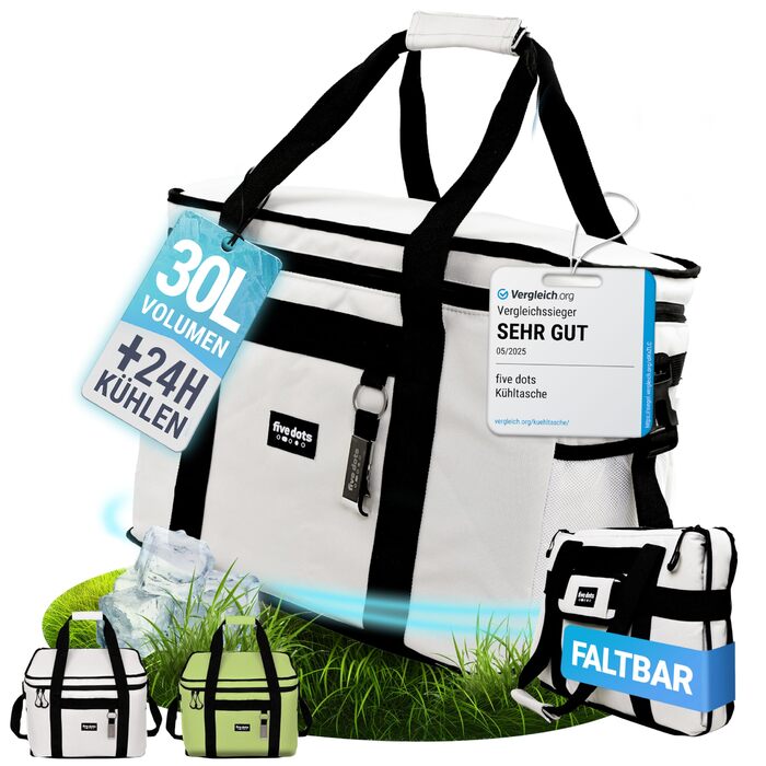 Велика сумка-холодильник five dots 30 л 24 години охолодження, ідеально підходить для покупок, автомобіля та роботи - ізольована сумка, термосумка, сумка для ланчу та сумка для пікніка - велика сумка-холодильник - чоловіча сумка для ланчу - сіра сумка для