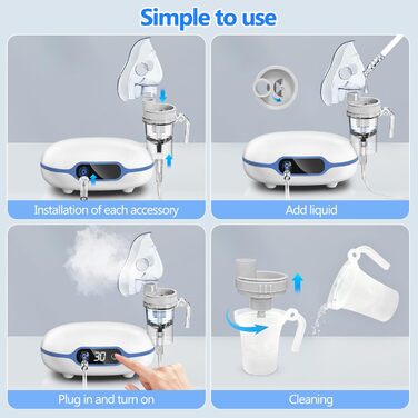 Інгалятор Sentasi для дорослих, цифровий дисплей компресорний небулайзер інгалятор дитячий, безшумний електричний інгалятор з мундштуком і трубкою для домашнього лікування кашлю та астми Білий