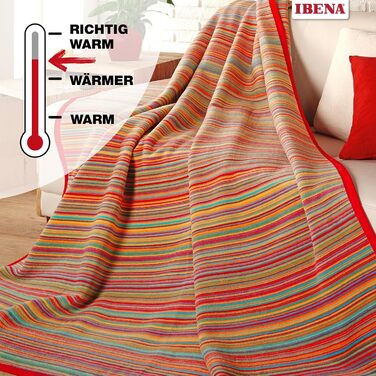 М&39яка ковдра Ibena Malang 100x150 см барвиста ковдра до колін, весела смугаста ковдра з високоякісної бавовняної суміші, м&39яка та приємно тепла 100 x 150 см. Барвиста