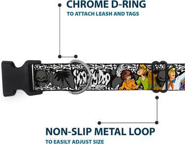 Нашийник для собак Buckle-Down Scooby Doo, пластикова застібка, багатоколірний, ширина 2,5 см, підходить для обхвату шиї 38-66 см, розмір L (DC-BKSR-WSD014-1.0-L). Ширина 2,5 см - підходить для обхвату шиї 38-66 см - великий розмір, багатоколірний.