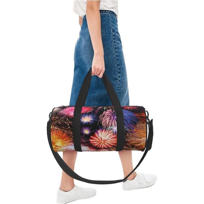 Спортивна сумка, дорожня сумка, стильний принт Феєрверк, сумка для подорожей на ніч, чорна, універсальний розмір