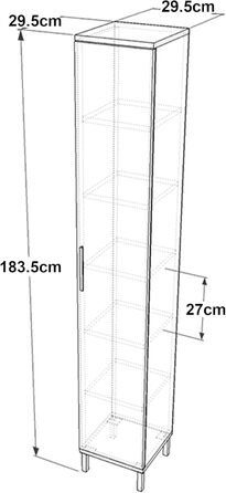 Висока шафа для ванної кімнати Lieto, 184 x 30 x 30 см, вузькі меблі для ванної кімнати з одними дверцятами, дубово-сірий