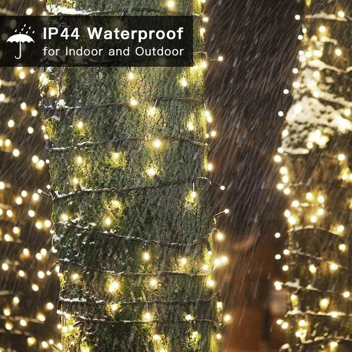 Світлодіодні різдвяні вогні, 25 м 200 світлодіодних гірлянд, теплий білий колір, водонепроникні, розширювані з 12 режимами та таймером для різдвяного декору всередині та зовні приміщень