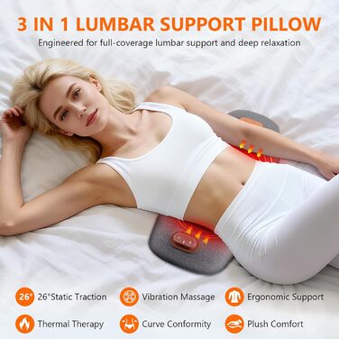 Електрична подушка для поперекової підтримки з підігрівом та вібраційним масажем, ортопедична подушка з піни з ефектом пам&39яті підтримка попереку при болях у спині, для офісного крісла, автомобіля, ліжка та дивана