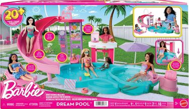 Ігровий набір Barbie Traumpool 6 ігрових зон, гірка, джакузі та понад 20 аксесуарів (домашній улюбленець, надувні круги та інше), JFP01