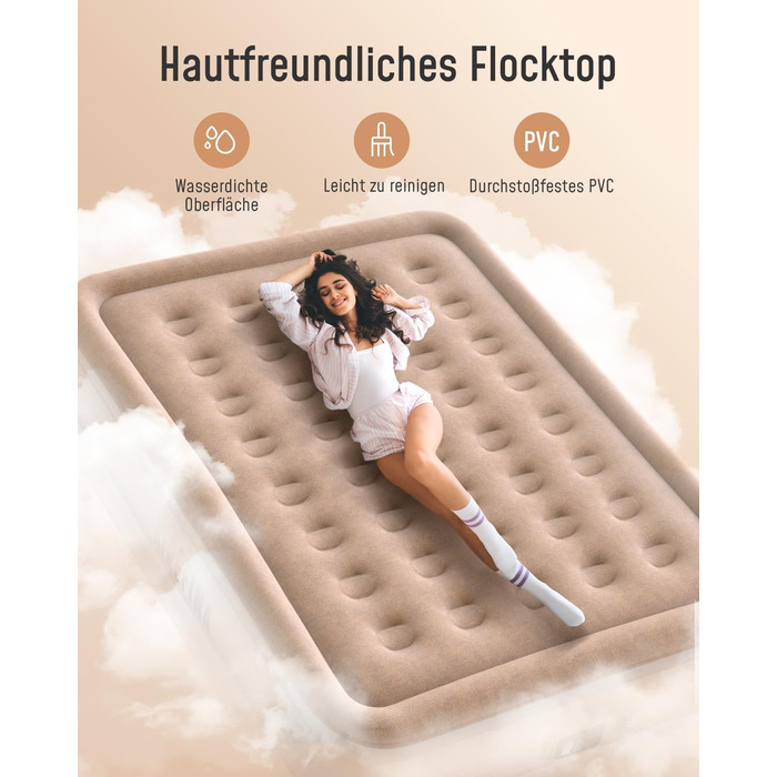 Самонадувальний надувний матрац Airefina з вбудованим насосом, преміальне гостьове ліжко, швидке надування за 3 хвилини, надувний матрац для кемпінгу та домашнього використання - 203 x 152 x 40 см