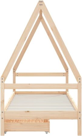 Дитяче ліжко з шухлядами 80x200 см виготовлене з масиву сосни, з рейковою основою та дизайном у формі будиночка для зберігання та приватності, міцне односпальне ліжко з місцем для зберігання 205,5 x 85,5 x 143 см натурального кольору