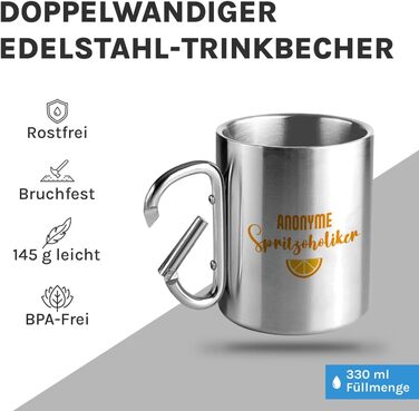Чашка для пиття з нержавіючої сталі з карабіном Ідея подарунка 330 мл Чашка Для кемпінгу Ключки Срібний