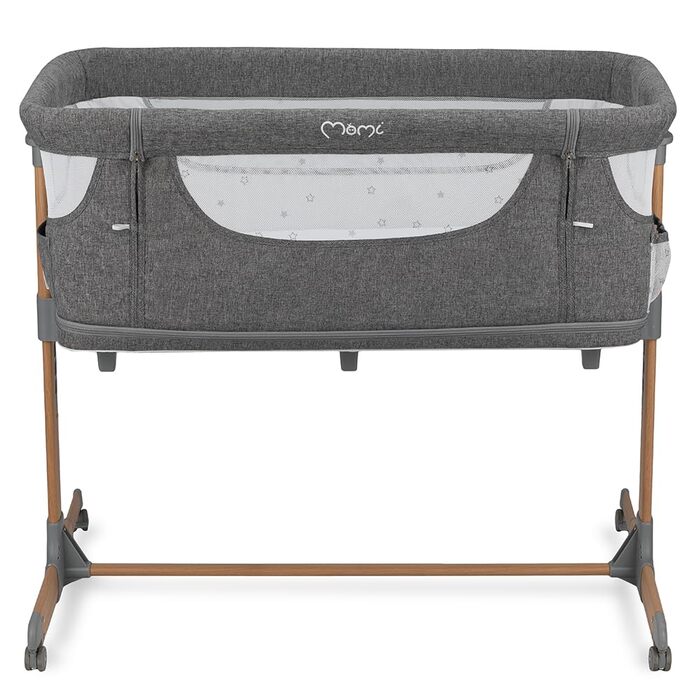 Дитяче ліжечко Momi SMART Bed 4-в-1 до 15 кг, приліжкове ліжечко для немовлят з матрацом, регульована висота, сірого кольору, одномісне