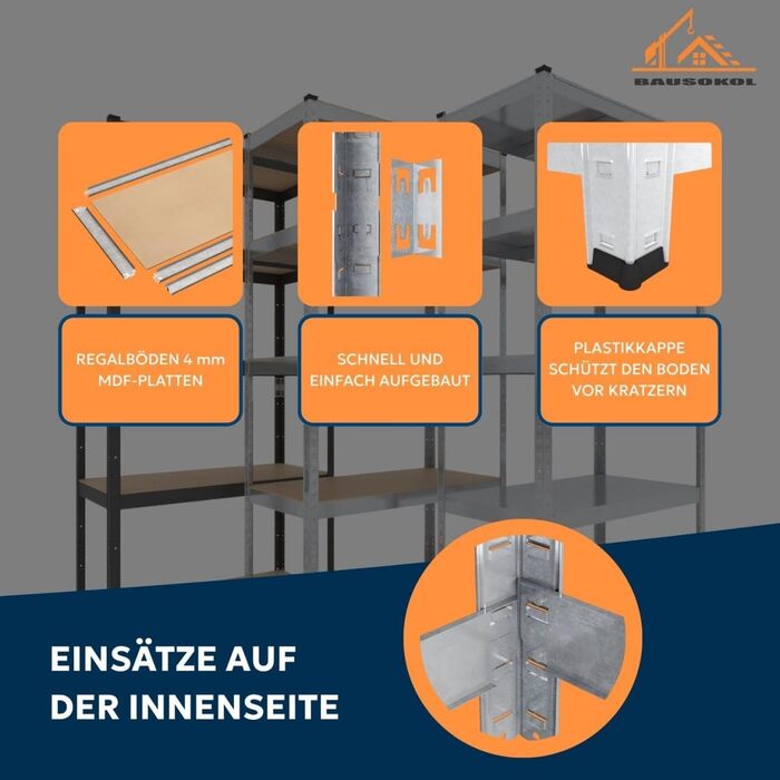 Металевий стелаж 180x70x30 см, оцинкований 5 полиць МДФ вантажопідйомність 875 кг полиця для зберігання, полиця для майстерні, полиця для підвалу, надміцна полиця, оцинкована 180x70x30 - МДФ