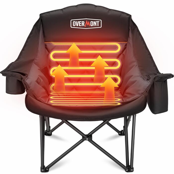Крісло для кемпінгу OVERMONT з підігрівом XL для дорослих складне крісло, ідеальне для зимових поїздок на природу, кемпінгу, риболовлі, чорного/сірого кольору