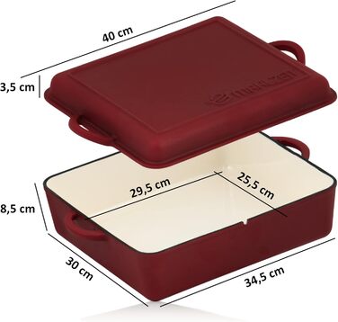 Чавунна жаровня Mahlzeit емальована 10,5 л Шорстка поверхня Темна вишня Жаровня 2в1 зі сковорідкою Жаровня з кришкою, безпечна для
